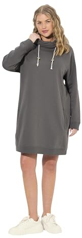 Ulla Popken Robe Sweat pour Femme, col Montant, Manches Longues, Poches, Gris Graphite, 54-56