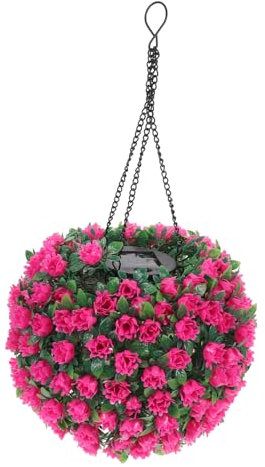 Amosfun Solar Powered Topiary Ball Light Led Lighted Flower Topiary Ball Garden Fake Plants for Home Solar Hanging Light