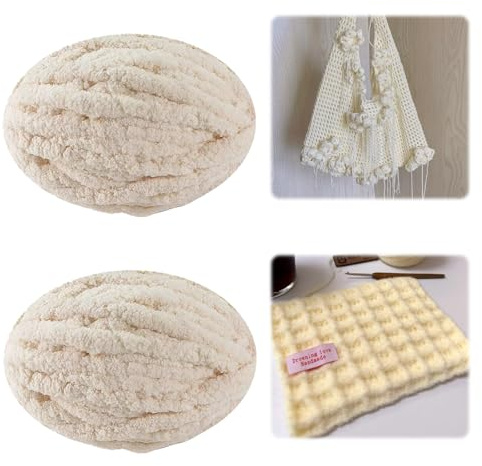 Dicke Wolle Garn, 2 X 250g Armstricken Flauschig, Soft Strickwolle Zum Häkeln für Decke, Tasche, Schals (Beige)