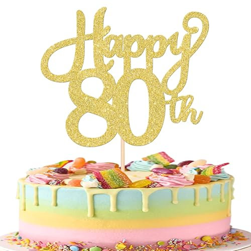 SYKYCTCY 1 Pack 80th Birthday Cake Topper Glitter Number 80 Eighty Birthday Cake Pick Decorations for Cheers to 80 Years Old 80th Birthday Wedding Anniversary Party Supplies