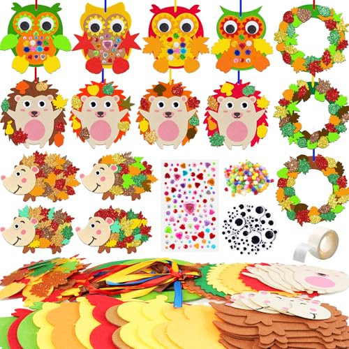 24 Stück Igel Bastelset Kinder, Kreativsets Herbst Basteln mit Kindern, Owl Filz Bastelset für Jungen Mädchen Geschenk, Moosgummi Bastelsets für Kinder ab 3 4 5 6 7 8 9 10 Jahre, DIY Herbstdeko