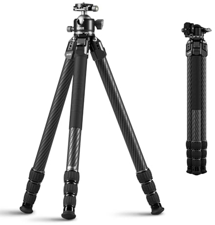 SIRUI Heavy-Duty Carbon Fiber Tripod, 59.8” Pro Tripod with Low Center of Gravity Ball Head, 44lbs Load, 6 Mounting Ports, Corrosion Resistance–for DSLR, Mirrorless, Telephoto, Wildlife（AM-324S+G1）