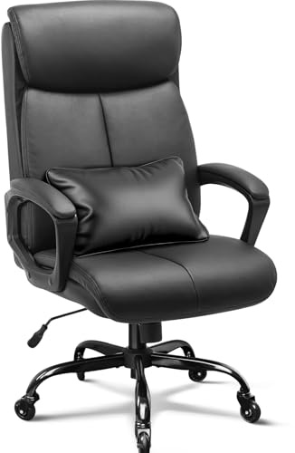 BASETBL Executive Office Chair, Business Choice Ergonomic Computer Desk Chair, Multi-zone Support Independent Lumbar Pillow Rubber Casters, Home/Office/Meeting/Business, PU Leather Black