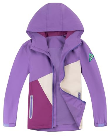 YOUNGSOUL Giacca impermeabile e antivento per bambini, con blocco colorato, Lilla, 146-152