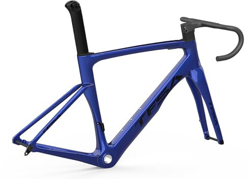700C Gravel Rennrad-Rahmensatz Carbon Rennrad Rahmensatz 49/52/54/56cm Steckachse Rahmen Vorne 12x100mm Hinten 12x142mm Lenker Interne Verlegung(Blue 2,56cm)
