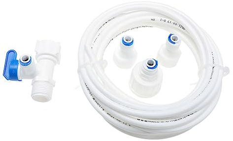 5m Ice Maker Water Line Connector Kit with Fittings | Pe Tubing, White Finish, Complete Configuration, for Ice Maker and Ice Machines, Simple Installation