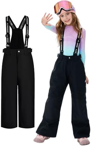 SMONTY Kids Winter Ski Pant Snow Bibs Boys Girls Snow Trouser Waterproof Windproof Warm Detachable Shoulder Straps(14 Years,Black)