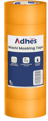 ADHES Ruban De Masquage De Peinture 15 Jours UV Résistant Washi Tape Set, | 50MM X 55M X 6 Rouleaux Jaune Pour La Peinture DéCorative Tape De Peintres IntéRieurs, Bricolage, Arts, Artisanat