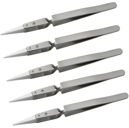 Eieenotee 5 Pièces Pince à Souder Électronique à Pointe en Céramique, Pince à Épiler en Céramique à Mandrin de Précision Antistatique Résistant Aux Acides Inversés Facile à Installer et à Utiliser -C