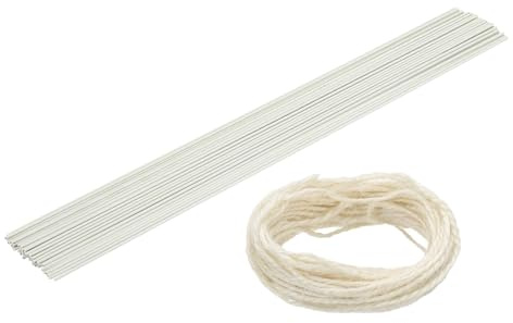 sourcing map 50Pcs 2 Gauge Floral Wire, 15.75 Length Flower Stem Wires with 0.08 x 32.8ft Twine for Wreath Making, Flower Arrangement, White
