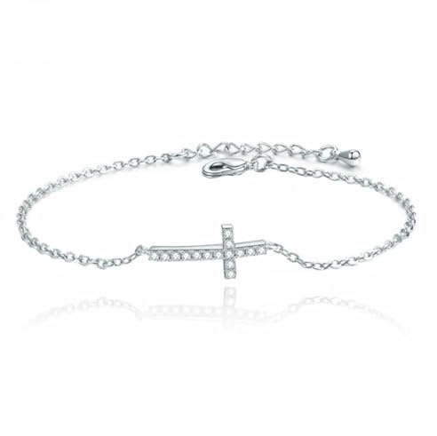Smal silverfärgad damarmband med kors och strass justerbar