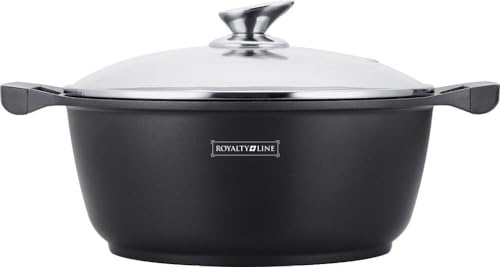 Pentola Tegame Royalty Line in Alluminio con Rivestimento Antiaderente Teflon, Coperchio in Vetro e Acciaio Inox – Adatta a Induzione, Gas, Elettrico, Ceramica e Alogeno (34cm - 9.9L)