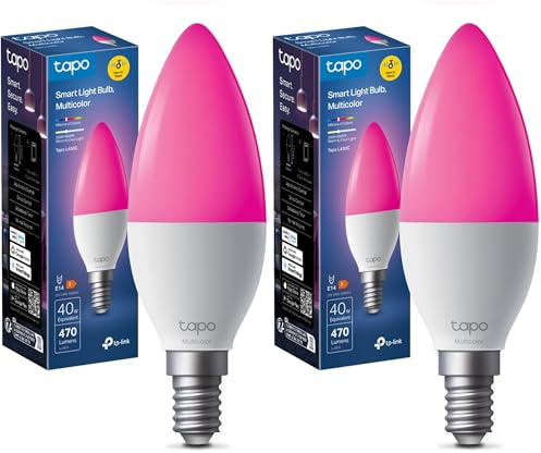 Tapo L430C Smarte WLAN Glühbirne E14, 470 Lumen, 16 Mio. Farben, dimmbar, Zeitplan & Timer, Energieüberwachung, Kompatibel mit Alexa, Google Assistant und Samsung SmartThings (Packung mit 2)