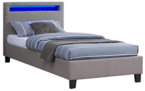 CARO-Möbel Polsterbett Himalaya mit LED Beleuchtung Einzelbett Jugendbett 90x200 cm mit Lattenrahmen, in grau Stoffbezug