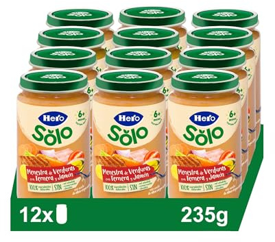 Hero Baby Tarrito Infantil - Tarritos de Menestra de Verduras con Ternera y Jamón, Sin Aceite de Palma, Sin Almidón, Sin Sal Añadida, Para Bebés desde 6 meses, 235 g (Paquete de 12)