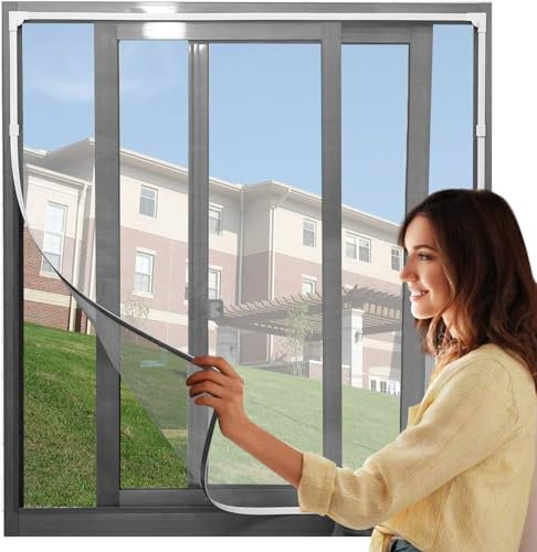 UtauHom Adjustable DIY Magnetic Fly Screen Window Max 120 x 110cm-Fits Any Smaller Size,Fiberglass Mesh,Full Frame Magnetic Strip,Easy Install,Keep Fly/Mosquito Out(White Frame Grey Mesh)