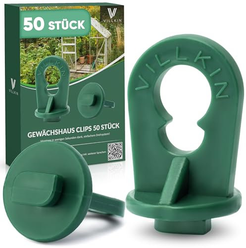 Villkin Set di 50 clip per serra con supporto e occhielli extra forti, il miglior supporto per piante e il miglior supporto per piante per la vostra serra, accessori per serra (50, verde)