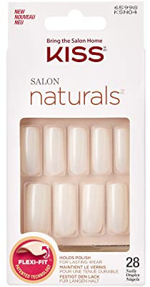 KISS Salon Natural Go Rouge natürlich weiß, lange Mandel Coffin Form - 28 Press On Kunst-Nägel zum Aufkleben DIY, 2g Nagelkleber, 1 Maniküre-Stäbchen, 1 Mini-Feile