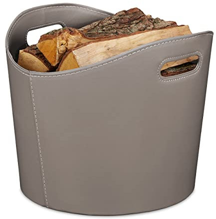 Relaxdays Cesta Portalegna in Similpelle, con Manici, Utilizzo Versatile, Trasportabile, HD: 32 x 38 cm, Grigio Scuro, Cartone, 1 pz