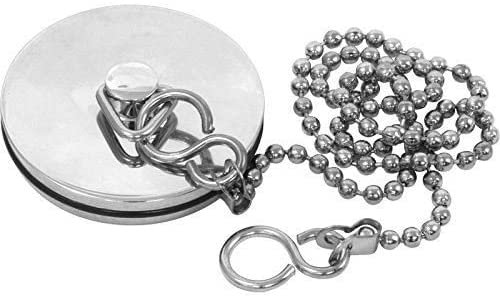 SISI UK® Chrome Sink Plug & Chain for Kitchen Bath - 45mm (1.3/4 Inch) Ball Type and S Hook Shaped Chain Made of Stainless Steel 450mm (18 Inch)