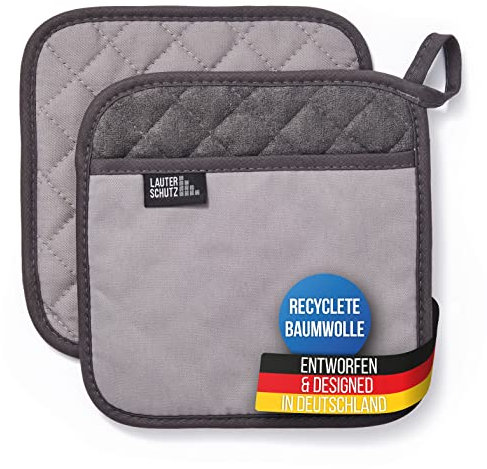 LauterSchutz® 1 Paire de Porte-Pots en Coton (recyclé) - avec Poche poignée pour la Main et Doublure en Polaire - en différentes Couleurs (Gris)