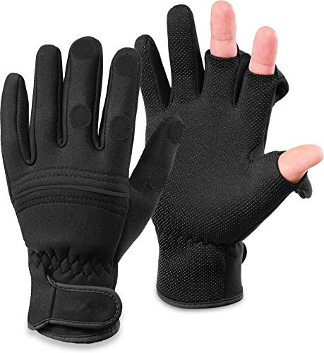 normani Wasser- und Winddichte Angel Handschuhe Winterhandschuhe Fishingsports Anglerhandschuhe 2,5 mm Titanium-Neopren Schwarz/Schwarz S