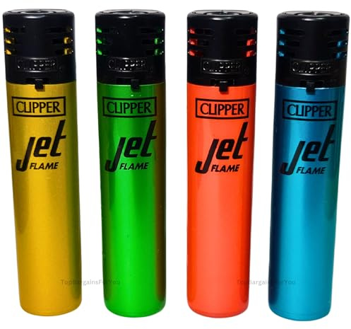 Zactly - 4 x Clipper Lighters Round Jet Black Silver Top Windproof Refillable (Plain Crystal)