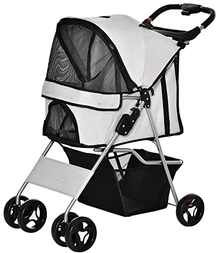 HOMCOM hundvagn 75L x 46l x 94H cm vikbar vattentät 600D Oxford 4 hjul grå