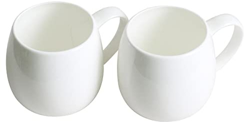 Olly & Rose White Bone China Coffee and Tea Mugs - 2 Pack - 420ml 14oz Cups - Durable and Dishwasher Safe Premium Gloss White Ceramic Drinking Coffee Mugs and White Tea Cups