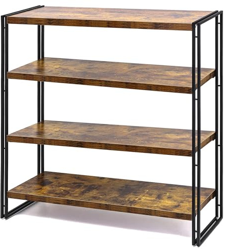 HCHQHS Bookshelf,4-Tier Industrial Bookcase,Rustic Wood and Metal Open Display Book Shelves Home Office,Bedroom Standing Shelf Unit,Horizontal Kitchen Shelf Organizer,Bathroom Storage Rack 47in