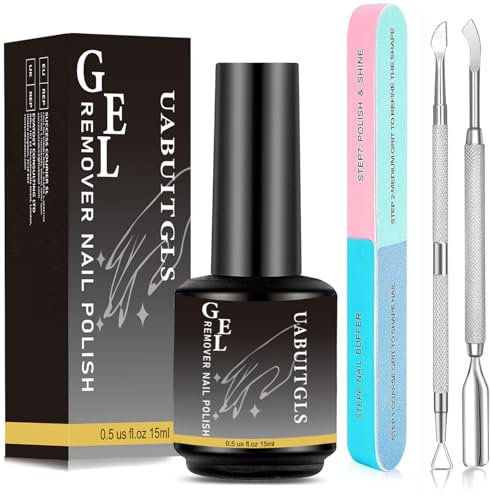 Solvente per smalto in gel con 2 spingi cuticole e lima per unghie, rimozione rapida e semplice di gel in Acrylic powder e smalto normale, rimuove lo smalto in gel in 3-5 minuti