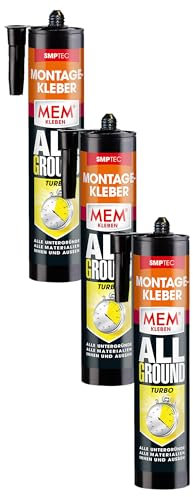 MEM Montage-Kleber Allground Turbo, Wasser- und UV- beständig, Extrem hohe Anfangshaftung und starke Endfestigkeit, Für fast alle Untergründe, Lösemittelfrei, 450 g Kartusche, Weiß (Packung mit 3)