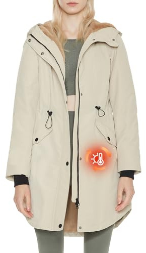 ELEZAY Women's Winter Coat Fleece Lined Parka Jacket with Hood Medium Length Warm Leisure Jacket, beige, XL
