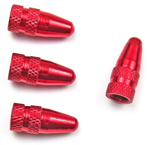 Red Aluminum Presta Valve Caps for Bike Tires – Fits Presta/French Valve Stems on MTB, Road, Hybrid & Mountain Bicycles – Durable Cycling Tire Stem Covers (4 Pack)