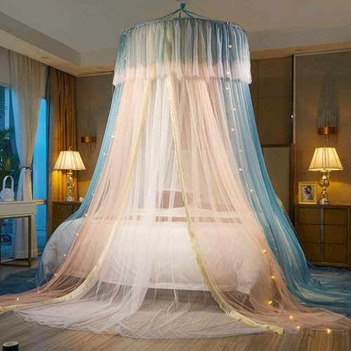 HUOQOU Baldacchino per Letto Principessa perRagazze Tenda Baldacchino Doppio Strato Rete Trasparente Cupola Tenda Letto Tonda in Pizzo Zanzariera Tenda per Decorazione della Camera delle Ragazzee