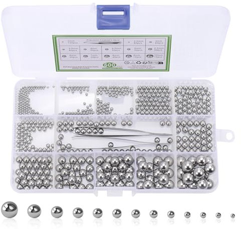 600Pcs Ball Bearings, Stainless Steel Ball Bearing, 13 Sizes Metric Precision Metal Bearing 2-10mm, Round Polished Ball Bearing Assortment Kit for Bicycles Skateboard Casters
