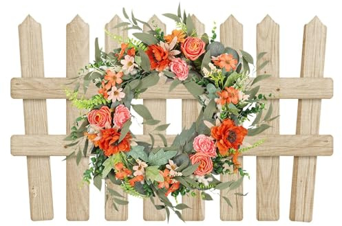 Corone, Corona della Porta d'ingresso autunnale | Corona di Porta e Arancione da 20 pollici,Decorazioni esterne, corone autunnali per porta d'ingresso, decorazioni autunnali per por