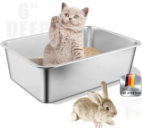 LADYSONS Katzenklo Edelstahl, Katzentoilette, Katzenklo Groß, Katzenklo, Katzen Klo, Niemals Gerüche, Rostfrei, Antihaft Glatte Oberfläche, Leichtere Reinigung, 50 x 35 x 15CM