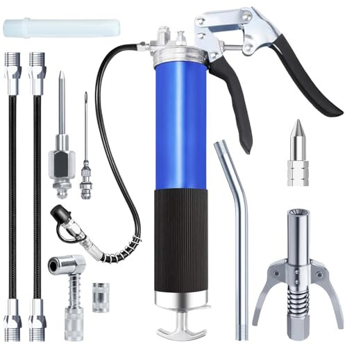 Trywise Fettpresse Set 10 TLG, Fettpresse für Schmiernippel Schwerlastes Schmierpressen 8000 PSI mit Pistolengriff, Schnellverschlusskupplung und Flexschlauch für 400g Kartuschen