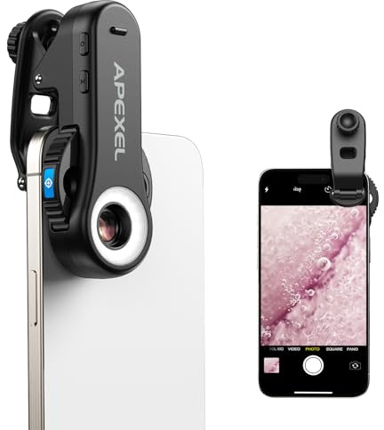 Evil Eye 40X-80X-120X Microscopio Digitale, Microscopio Portatile con Filtro CPL, 16 LED+8 LED UV, Microscopio Professionale Con Clip Universale, Ideale per iPhone Serie 16/15/14/13, Samsung & Android