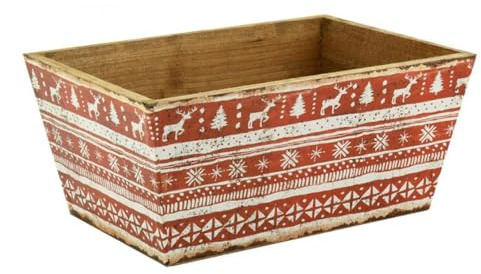AUBRY GASPARD - Corbeille Rectangulaire en Bois Naturel et Papier Verni - Motif Noël Rouge et Blanc - Idéale pour Décorations Festives - Dimensions Spacieuses pour Cadeaux et Rangement