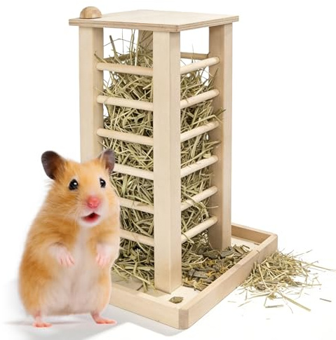 Comedero De Heno De Madera: Porta Heno En Madera, Mantiene El Henos Ordenado Y Organizado, Alimentador De De Maderas, Soporte Natural para Henos para Conejos, Hámsteres, Cobayas, Ratones, Ratas