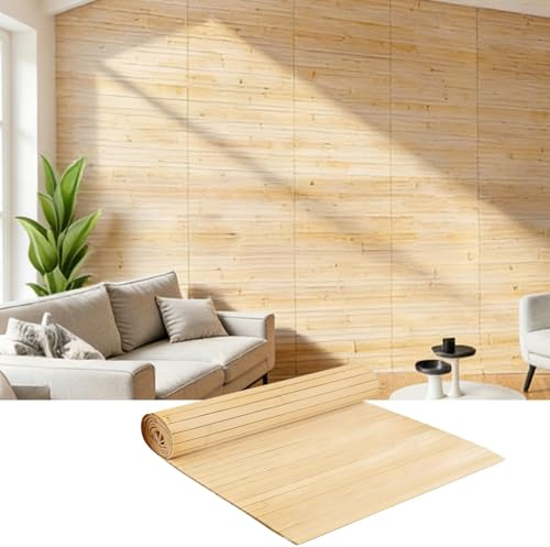 RONGJUKD Bamboo Wall Panels, Pole Wrap Carbonized 3D Wainscoting Panelling Kits,DIY Privacy Screen, Bedroom,Living Room Kitchen,Ceiling,Carbinet,Interior Wall Decor 240x40cm 94.5x15.75 inch