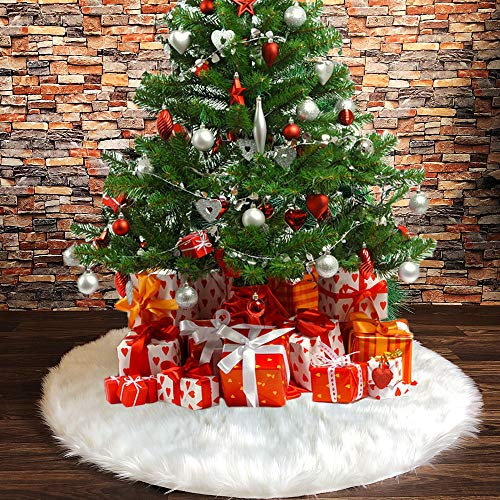 Tenrany Home Reine Weiße Plüsch Weihnachtsbaum Rock, Groß Kunstfell Weihnachtsbaumdecke Christbaumständer Teppich für Weihnachten Neujahr Party Dekoration(White, 36 inches)
