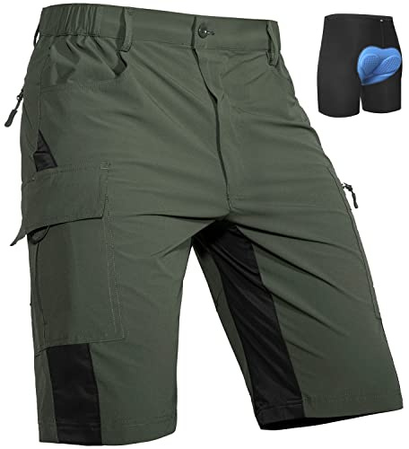 Cycorld MTB Ciclismo Pantaloncini Uomo, Asciugatura Rapida Elastische Loose Fit Bicicletta Bicicletta Sport all'aperto per Gli Uomini con 4D Imbottito(Verde Militare, L)