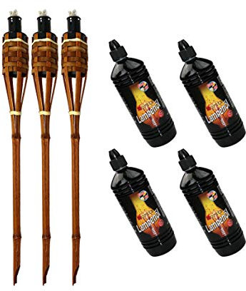 Moritz 3 x bambufacklor fackla Deluxe 90 cm mörkbrun 4 x 1 000 ml lampolja trädgårdsfackla oljefackla trädgårdsdekoration oljelampa gångljus
