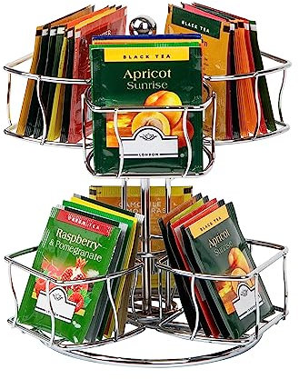 Mind Reader Teebeutel-Karussell, Teestation-Organizer, Arbeitsplatten-Aufbewahrung, Küche, Metall, 17,8 cm L x 17,8 cm B x 21 cm H, Silber