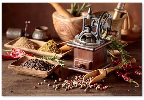 Postereck - 3383 - Tirage Épices Moulin Poivre Chili Cuisine Épicé – Art Mural, Gastronomie, Décor, Rétro - toile - 100,0 cm x 75,0 cm