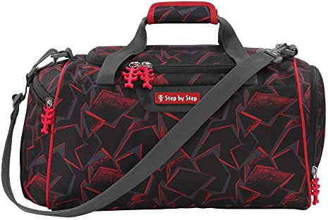 Step by Step Sporttasche Ninja Yuma, schwarz-rot, mit Nasswäschefach, Abnehmbarer Tragegurt, Verstellbarer Schultergurt, für die 1. bis 4. Klasse, 13L