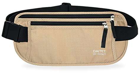 Ceinture Porte-Monnaie Bloquante RFID pour Hommes et Femmes, Ceinture Fine pour le Voyage, la Course, Portefeuille de Taille Discret pour Porte-Passeport, Téléphone, Argent, Noir, beige, Rfid Blocking